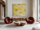 Sunshine Cosmos II v2 by Chris Paschke. Shown as extra-large giant wall art in a modern living room. Available as an archival giclee rolled canvas, fine art paper, or poster print. SKU 54246a.