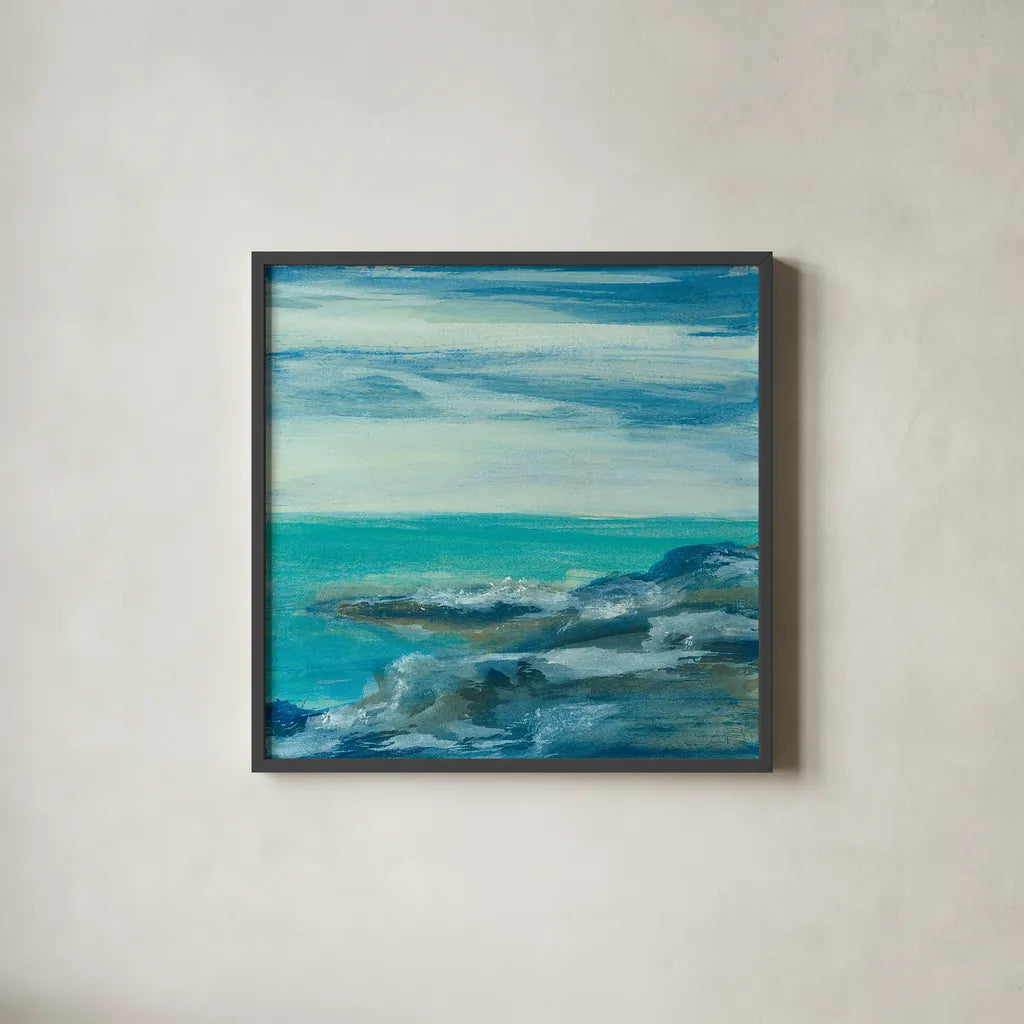 Surf by Chris Paschke. Shown in a sleek black glass frame for a contemporary gallery look. Available as an archival giclee rolled canvas, fine art paper, or poster print. SKU 14961a.