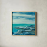 Surf by Chris Paschke. Shown in a natural wood glass frame for a timeless modern aesthetic. Available as an archival giclee rolled canvas, fine art paper, or poster print. SKU 14961a.
