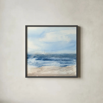 Surf and Sails by Chris Paschke. Shown in a sleek black glass frame for a contemporary gallery look. Available as an archival giclee rolled canvas, fine art paper, or poster print. SKU 46891a.