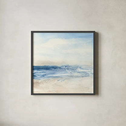 Surf and Sand by Chris Paschke. Shown in a sleek black glass frame for a contemporary gallery look. Available as an archival giclee rolled canvas, fine art paper, or poster print. SKU 46892a.