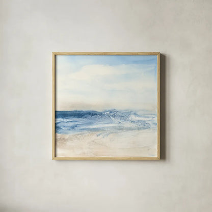 Surf and Sand by Chris Paschke. Shown in a natural wood glass frame for a timeless modern aesthetic. Available as an archival giclee rolled canvas, fine art paper, or poster print. SKU 46892a.
