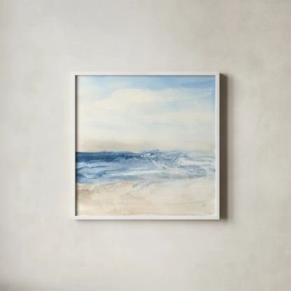 Surf and Sand by Chris Paschke. Shown in a crisp white glass frame for a clean and minimalist style. Available as an archival giclee rolled canvas, fine art paper, or poster print. SKU 46892a.