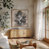 Sustained Abstraction II by Chris Paschke. Shown in a natural wood frame in a cozy modern living room. Available as an archival giclee rolled canvas, fine art paper, or poster print. SKU 94787a.