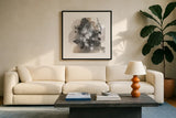 Sustained Abstraction II by Chris Paschke. Displayed in a glass frame with matte in a clean modern living room. Available as an archival giclee rolled canvas, fine art paper, or poster print. SKU 94787a.