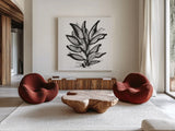Sustained Leaves IV by Chris Paschke. Shown as extra-large giant wall art in a modern living room. Available as an archival giclee rolled canvas, fine art paper, or poster print. SKU 92772a.