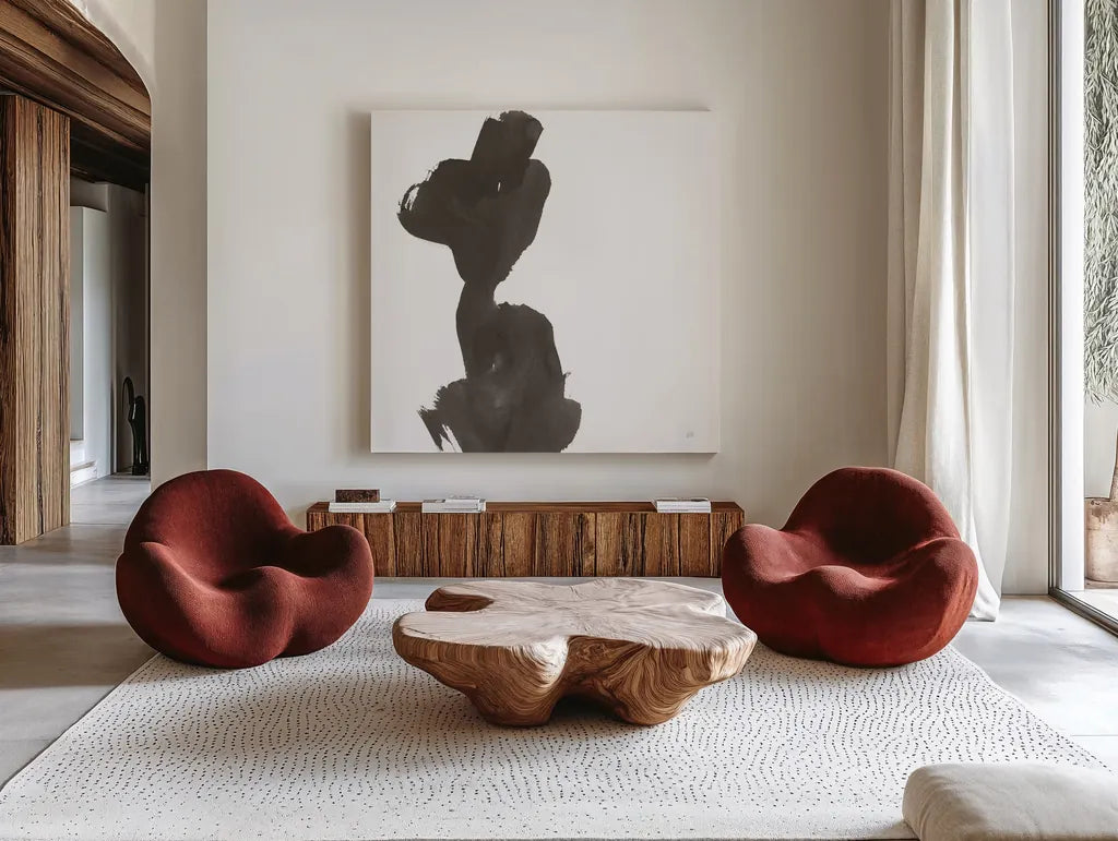 Swash I by Chris Paschke. Shown as extra-large giant wall art in a modern living room. Available as an archival giclee rolled canvas, fine art paper, or poster print. SKU 66216a.