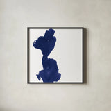 Swash I Indigo by Chris Paschke. Shown in a sleek black glass frame for a contemporary gallery look. Available as an archival giclee rolled canvas, fine art paper, or poster print. SKU 68772a.