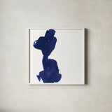 Swash I Indigo by Chris Paschke. Shown in a crisp white glass frame for a clean and minimalist style. Available as an archival giclee rolled canvas, fine art paper, or poster print. SKU 68772a.