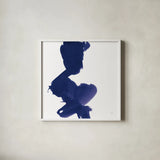 Swash II Indigo by Chris Paschke. Shown in a crisp white glass frame for a clean and minimalist style. Available as an archival giclee rolled canvas, fine art paper, or poster print. SKU 68773a.