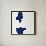 Swash III Indigo by Chris Paschke. Shown in a sleek black glass frame for a contemporary gallery look. Available as an archival giclee rolled canvas, fine art paper, or poster print. SKU 68774a.