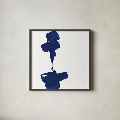 Swash III Indigo by Chris Paschke. Shown in a sleek black glass frame for a contemporary gallery look. Available as an archival giclee rolled canvas, fine art paper, or poster print. SKU 68774a.