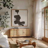 Swash IV by Chris Paschke. Shown in a natural wood frame in a cozy modern living room. Available as an archival giclee rolled canvas, fine art paper, or poster print. SKU 66219a.