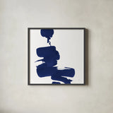 Swash IV Indigo by Chris Paschke. Shown in a sleek black glass frame for a contemporary gallery look. Available as an archival giclee rolled canvas, fine art paper, or poster print. SKU 68775a.