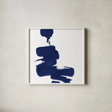 Swash IV Indigo by Chris Paschke. Shown in a crisp white glass frame for a clean and minimalist style. Available as an archival giclee rolled canvas, fine art paper, or poster print. SKU 68775a.