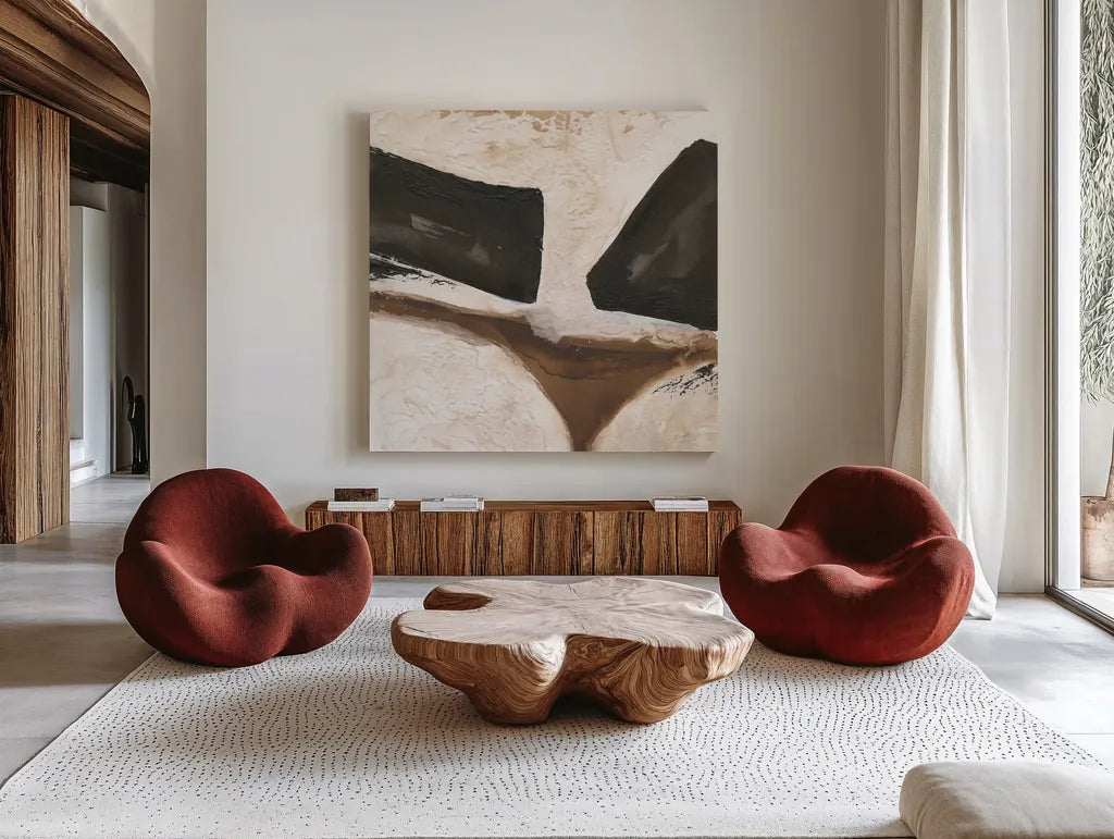 Tactile Inspiration I by Chris Paschke. Shown as extra-large giant wall art in a modern living room. Available as an archival giclee rolled canvas, fine art paper, or poster print. SKU 86085a.