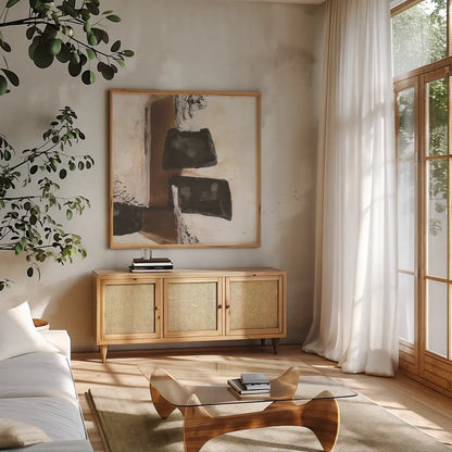 Tactile Inspiration IV by Chris Paschke. Shown in a natural wood frame in a cozy modern living room. Available as an archival giclee rolled canvas, fine art paper, or poster print. SKU 86088a.