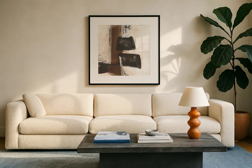 Tactile Inspiration IV by Chris Paschke. Displayed in a glass frame with matte in a clean modern living room. Available as an archival giclee rolled canvas, fine art paper, or poster print. SKU 86088a.