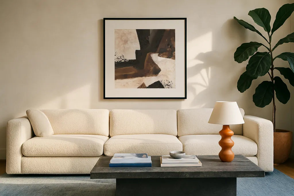 Tactile Inspiration VI by Chris Paschke. Displayed in a glass frame with matte in a clean modern living room. Available as an archival giclee rolled canvas, fine art paper, or poster print. SKU 86090a.