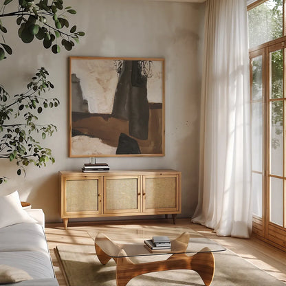 Tactile Inspiration VIII by Chris Paschke. Shown in a natural wood frame in a cozy modern living room. Available as an archival giclee rolled canvas, fine art paper, or poster print. SKU 86092a.