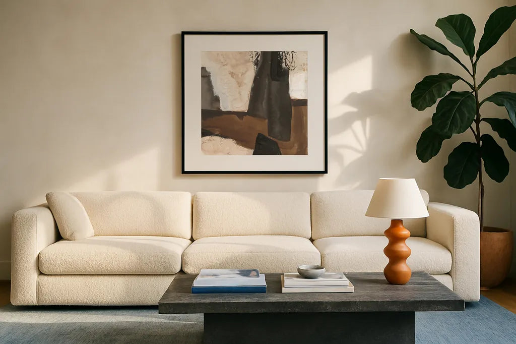 Tactile Inspiration VIII by Chris Paschke. Displayed in a glass frame with matte in a clean modern living room. Available as an archival giclee rolled canvas, fine art paper, or poster print. SKU 86092a.