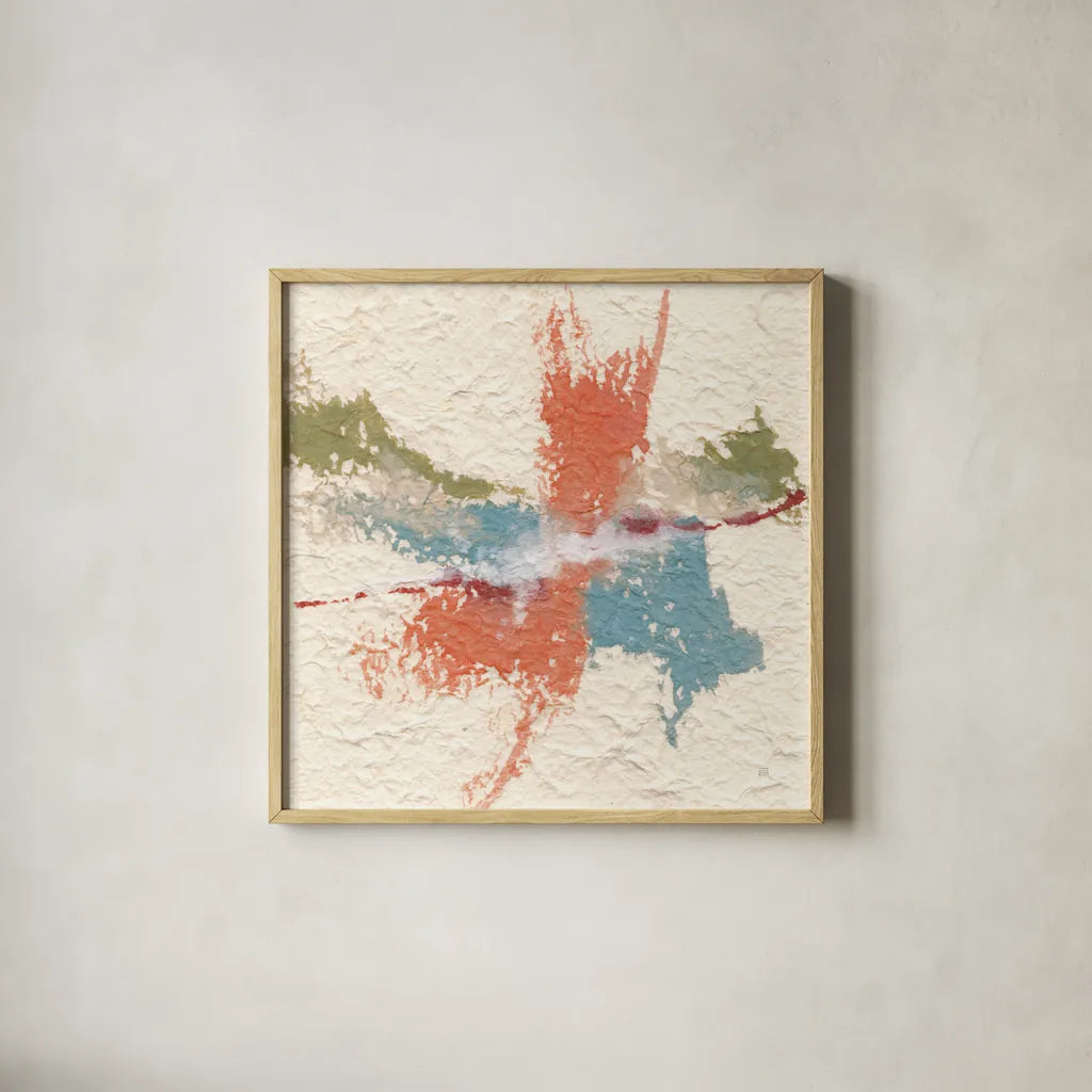 Tactile Simplicity IV Bright by Chris Paschke. Shown in a natural wood glass frame for a timeless modern aesthetic. Available as an archival giclee rolled canvas, fine art paper, or poster print. SKU 95215a.