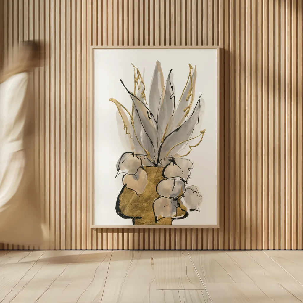 Tall Gilded Vase I by Chris Paschke. shown as over sized large wall art. Available as an archival giclee rolled canvas, fine art paper, or poster print. SKU 74086h.