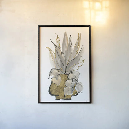 Tall Gilded Vase I by Chris Paschke. shown as a paper print in a black flame. Available as a archival giclee rolled canvas, fine art paper, or poster print. SKU 74086h.