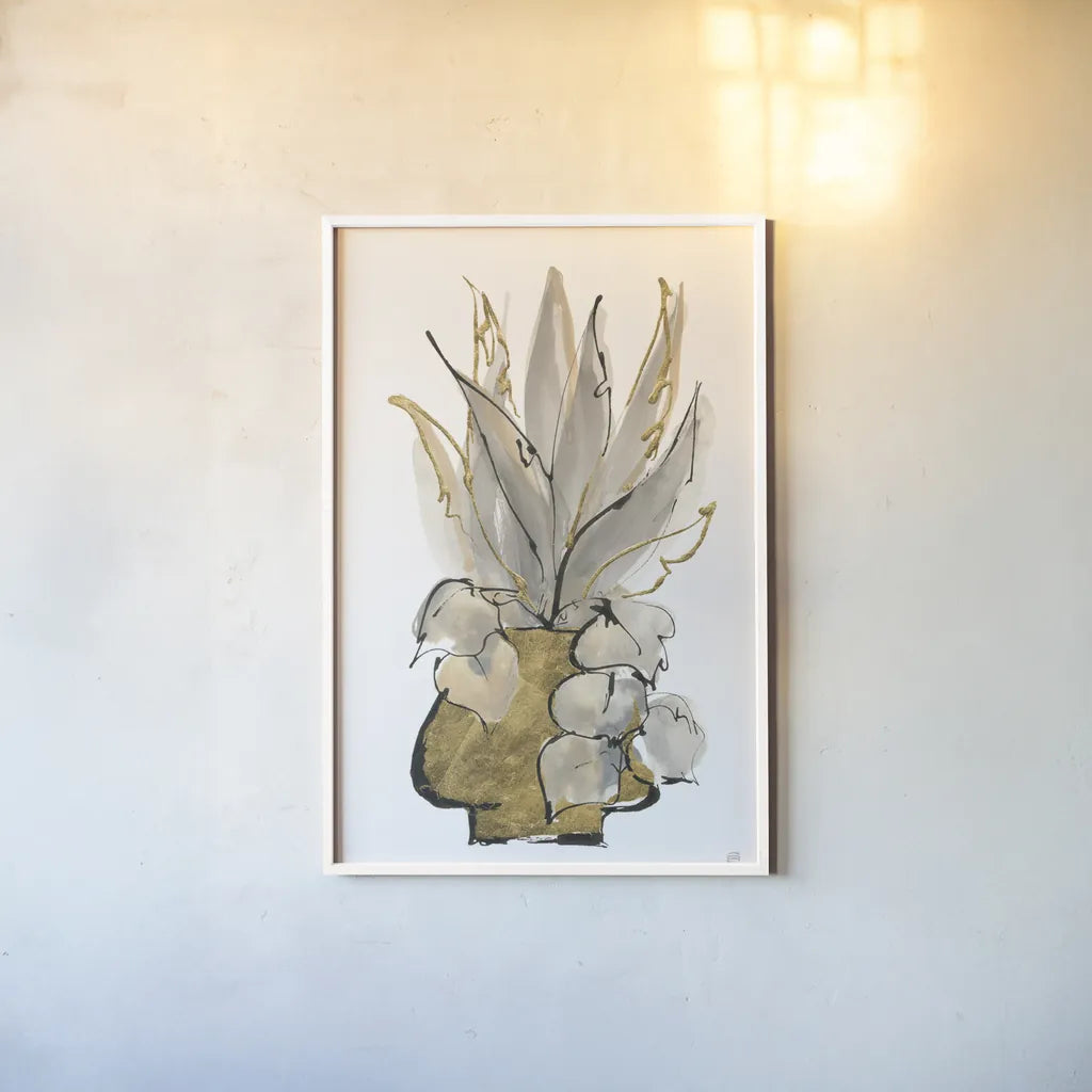 Tall Gilded Vase I by Chris Paschke. shown as a paper print in a white frame. Available as a archival giclee rolled canvas, fine art paper, or poster print. SKU 74086h.