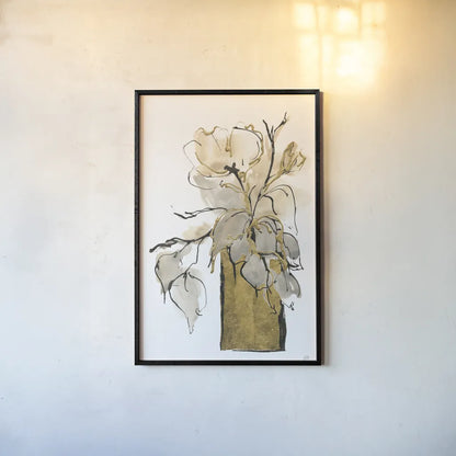 Tall Gilded Vase II by Chris Paschke. shown as a paper print in a black flame. Available as a archival giclee rolled canvas, fine art paper, or poster print. SKU 74087h.