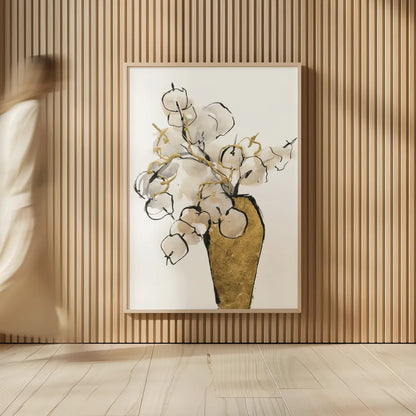 Tall Gilded Vase III by Chris Paschke. shown as over sized large wall art. Available as an archival giclee rolled canvas, fine art paper, or poster print. SKU 74088h.