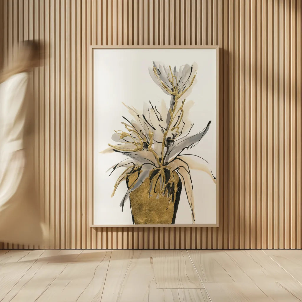 Tall Gilded Vase IV by Chris Paschke. shown as over sized large wall art. Available as an archival giclee rolled canvas, fine art paper, or poster print. SKU 74089h.