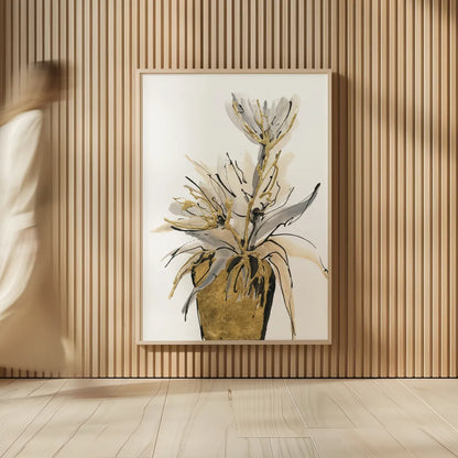 Tall Gilded Vase IV by Chris Paschke. shown as over sized large wall art. Available as an archival giclee rolled canvas, fine art paper, or poster print. SKU 74089h.