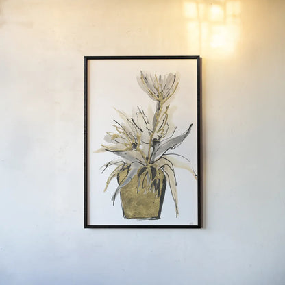 Tall Gilded Vase IV by Chris Paschke. shown as a paper print in a black flame. Available as a archival giclee rolled canvas, fine art paper, or poster print. SKU 74089h.
