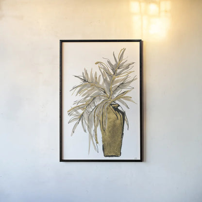 Tall Gilded Vase V by Chris Paschke. shown as a paper print in a black flame. Available as a archival giclee rolled canvas, fine art paper, or poster print. SKU 74090h.