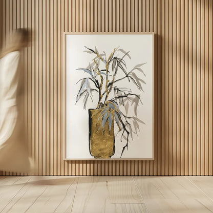 Tall Gilded Vase VI by Chris Paschke. shown as over sized large wall art. Available as an archival giclee rolled canvas, fine art paper, or poster print. SKU 74091h.