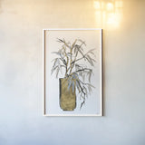 Tall Gilded Vase VI by Chris Paschke. shown as a paper print in a white frame. Available as a archival giclee rolled canvas, fine art paper, or poster print. SKU 74091h.