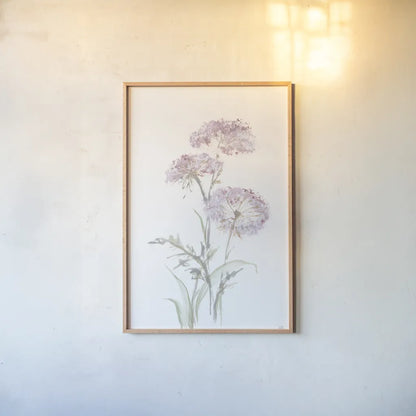 Tall Queen Annes Lace III by Chris Paschke. shown as a paper print in a natural frame. Available as a archival giclee rolled canvas, fine art paper, or poster print. SKU 73079h.