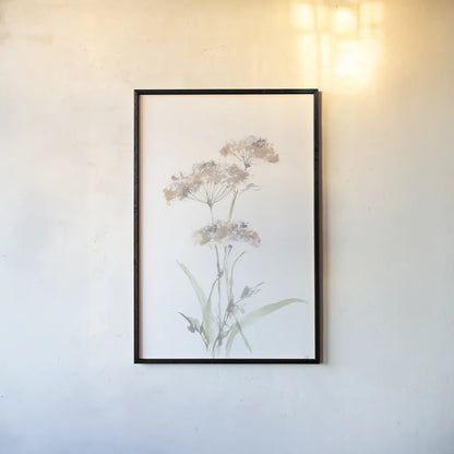 Tall Queen Annes Lace IV by Chris Paschke. shown as a paper print in a black flame. Available as a archival giclee rolled canvas, fine art paper, or poster print. SKU 73080h.