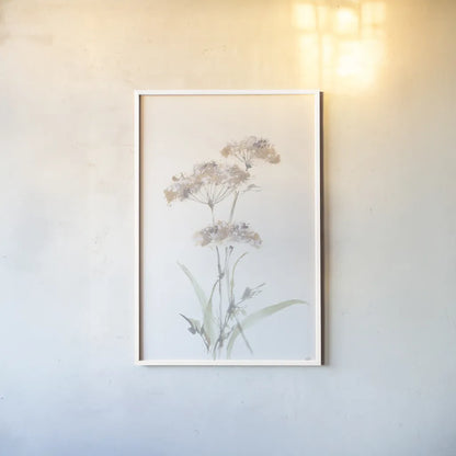 Tall Queen Annes Lace IV by Chris Paschke. shown as a paper print in a white frame. Available as a archival giclee rolled canvas, fine art paper, or poster print. SKU 73080h.