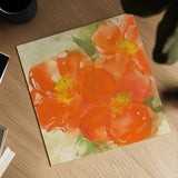 Tangerine Poppies II by Chris Paschke. Shown as a detailed flat fine art print, highlighting archival giclee quality. Available as an archival giclee rolled canvas, fine art paper, or poster print. SKU 50258a.