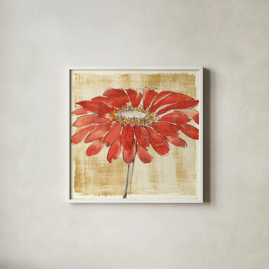 Tangerine and Grey I by Chris Paschke. Shown in a crisp white glass frame for a clean and minimalist style. Available as an archival giclee rolled canvas, fine art paper, or poster print. SKU 11093a.