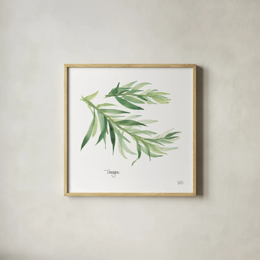 Tarragon v2 by Chris Paschke. Shown in a natural wood glass frame for a timeless modern aesthetic. Available as an archival giclee rolled canvas, fine art paper, or poster print. SKU 28469a.