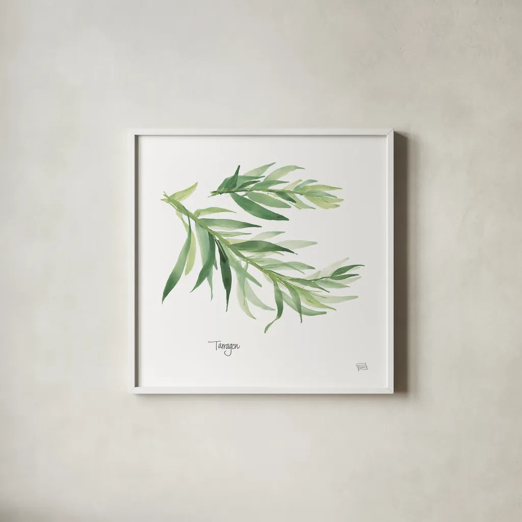 Tarragon v2 by Chris Paschke. Shown in a crisp white glass frame for a clean and minimalist style. Available as an archival giclee rolled canvas, fine art paper, or poster print. SKU 28469a.