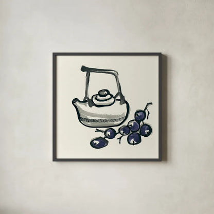 Tea and Grapes by Chris Paschke. Shown in a sleek black glass frame for a contemporary gallery look. Available as an archival giclee rolled canvas, fine art paper, or poster print. SKU 26919a.