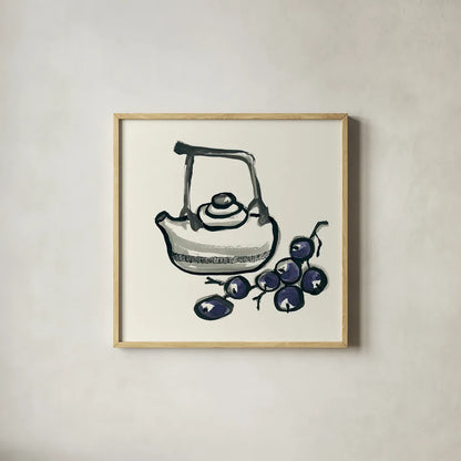 Tea and Grapes by Chris Paschke. Shown in a natural wood glass frame for a timeless modern aesthetic. Available as an archival giclee rolled canvas, fine art paper, or poster print. SKU 26919a.