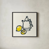 Tea and Lemons by Chris Paschke. Shown in a sleek black glass frame for a contemporary gallery look. Available as an archival giclee rolled canvas, fine art paper, or poster print. SKU 26920a.