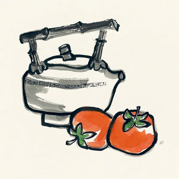 Tea and Persimmons by Chris Paschke. SKU 26923a. Archival Giclee Fine art print for wall decor.
