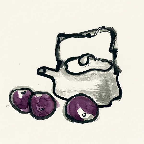 Tea and Plums by Chris Paschke. SKU 26921a. Archival Giclee Fine art print for wall decor.