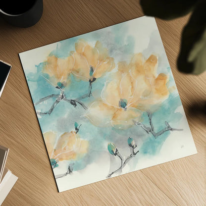 Teal Buds I by Chris Paschke. Shown as a detailed flat fine art print, highlighting archival giclee quality. Available as an archival giclee rolled canvas, fine art paper, or poster print. SKU 45472a.